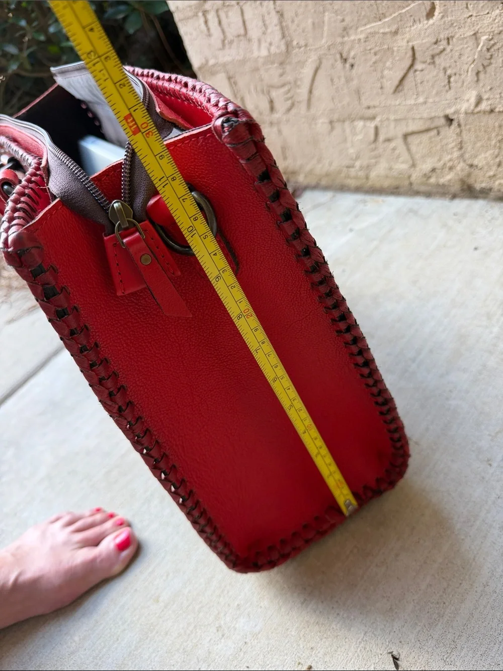 Women's Red Tooled Leather Tote with Hair-on-Hide Accents